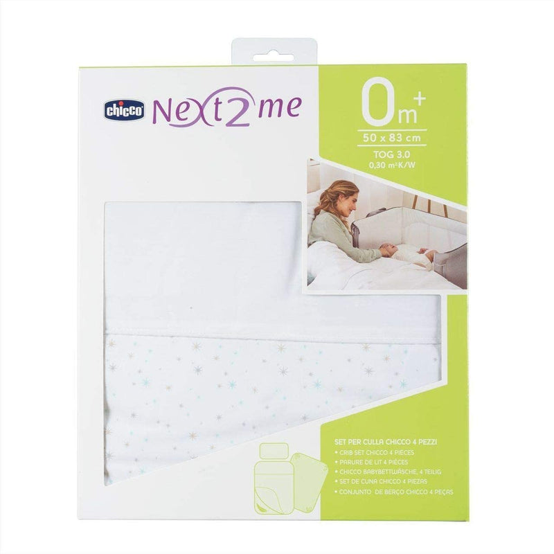 Chicco 09010995600990 4SET NEXT2ME BETTWÄSCHESET 4teilig, STARS, weiss, Weiss