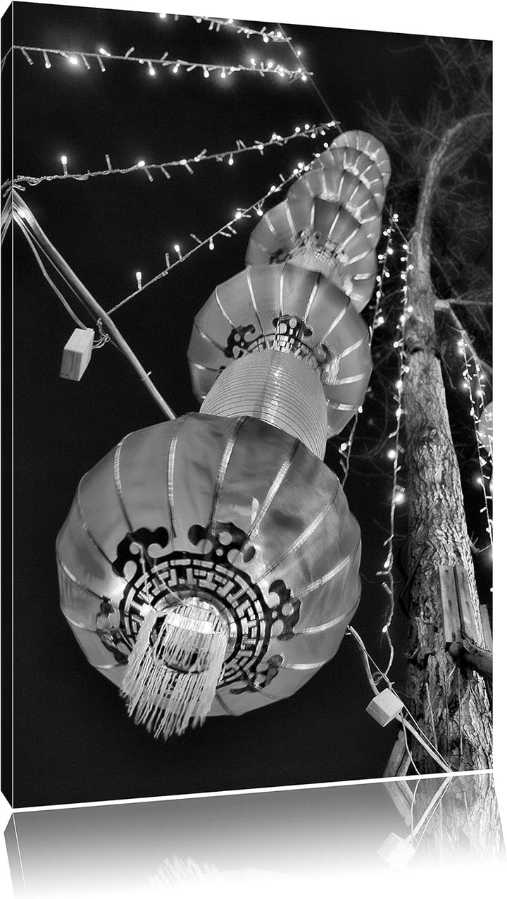 Pixxprint Monocrome, traditionelle chinesische Lampions, Format: 100x70 auf Leinwand, 100x70