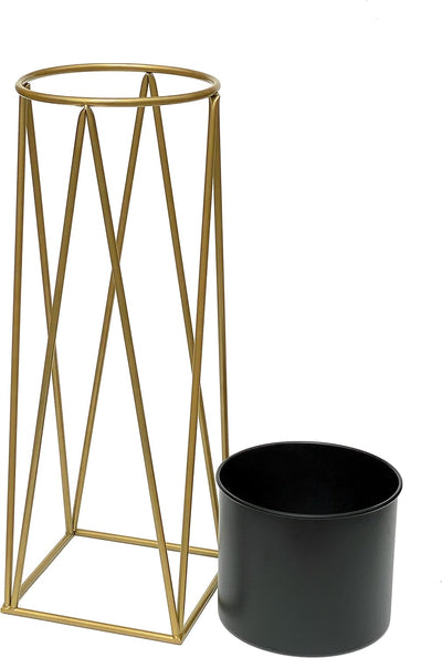 DanDiBo Blumenhocker mit Topf Metall Gold Schwarz L 70 cm Blumenständer 96046 Blumensäule Modern Pfl