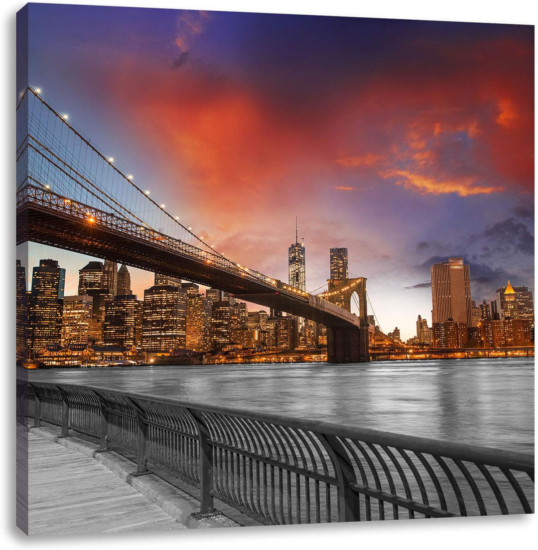 Pixxprint Brooklyn Bridge in New York schwarz/weiss, Format: 70x70 auf Leinwand, 70x70