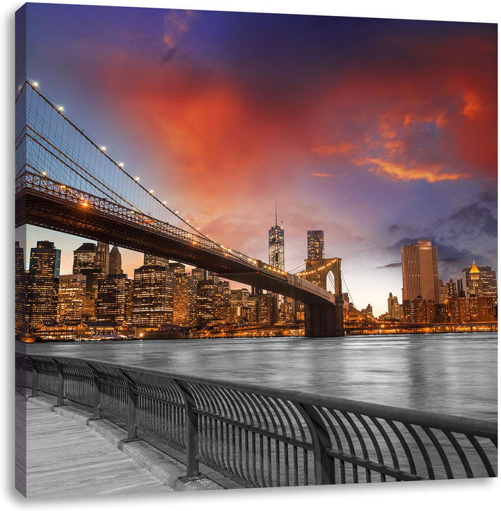 Pixxprint Brooklyn Bridge in New York schwarz/weiss, Format: 70x70 auf Leinwand, 70x70