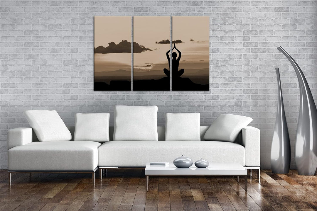 deyoli Yoga Meditation am Meer Format: 3Teilig Effekt: Sepia als Leinwandbild, Motiv fertig gerahmt