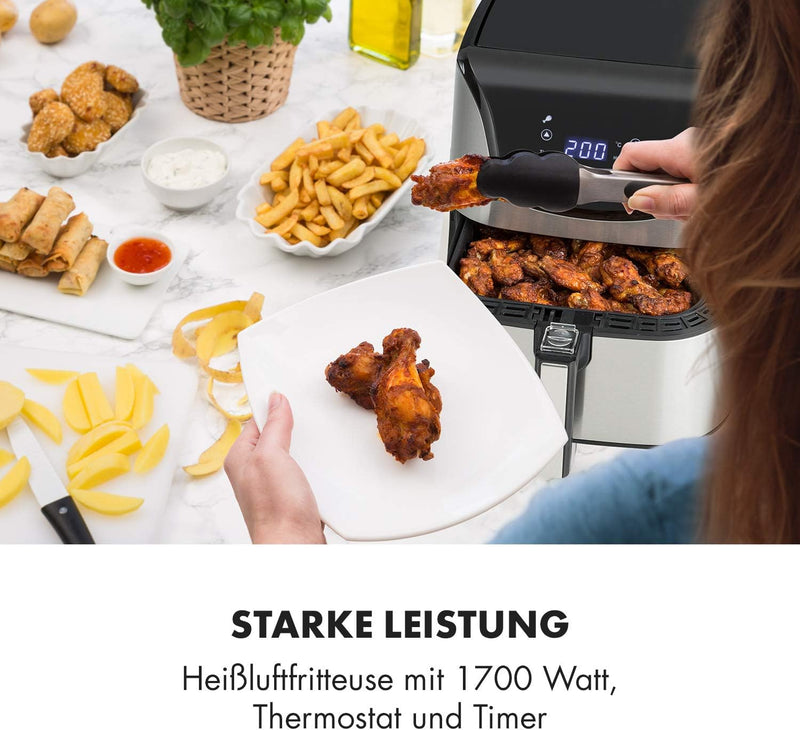 Klarstein Aero Vital deluxe - Heissluftfritteuse, Fritteuse, 1700 Watt, 5,4 Liter Volumen, LCD-Touch