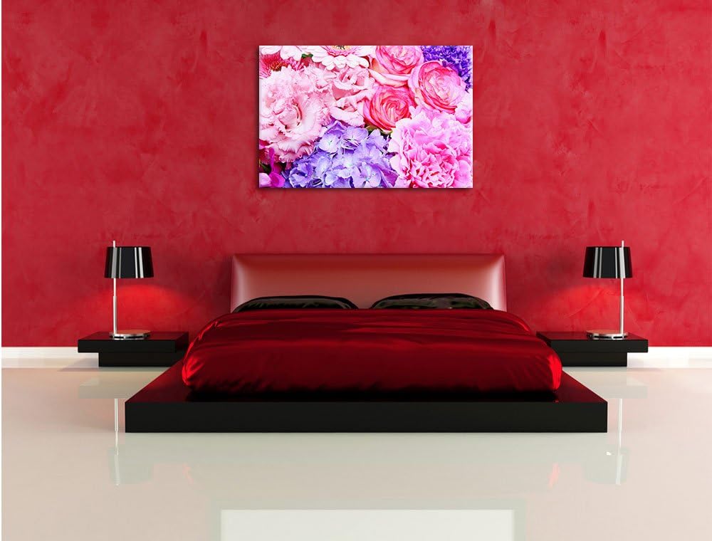 Pixxprint prachtvoller Blumenstrauss / 100x70cm Leinwandbild bespannt auf Holzrahmen/Wandbild Kunstd
