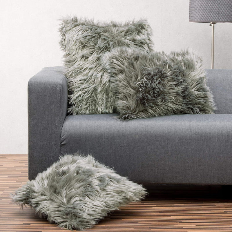 CelinaTex Cuddly Dekokissen 80 x 80 cm grau Langhaar Zierkissen dekoratives Fellimitat Sofakissen Ku