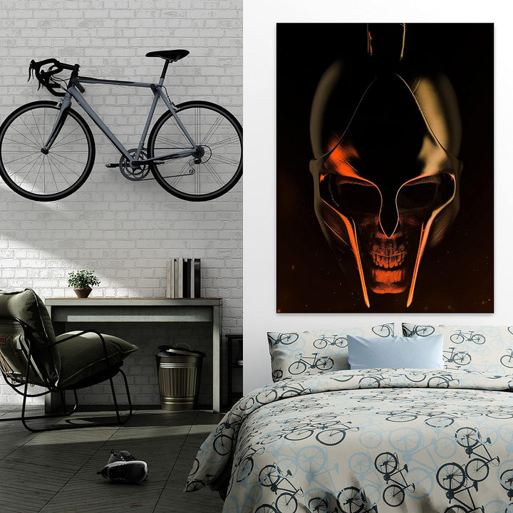 wandmotiv24 Totenkopf Wandbild aus Acrylglas, Grösse 100x75cm, Hochformat, Schädel, Helm, Sparta, Go
