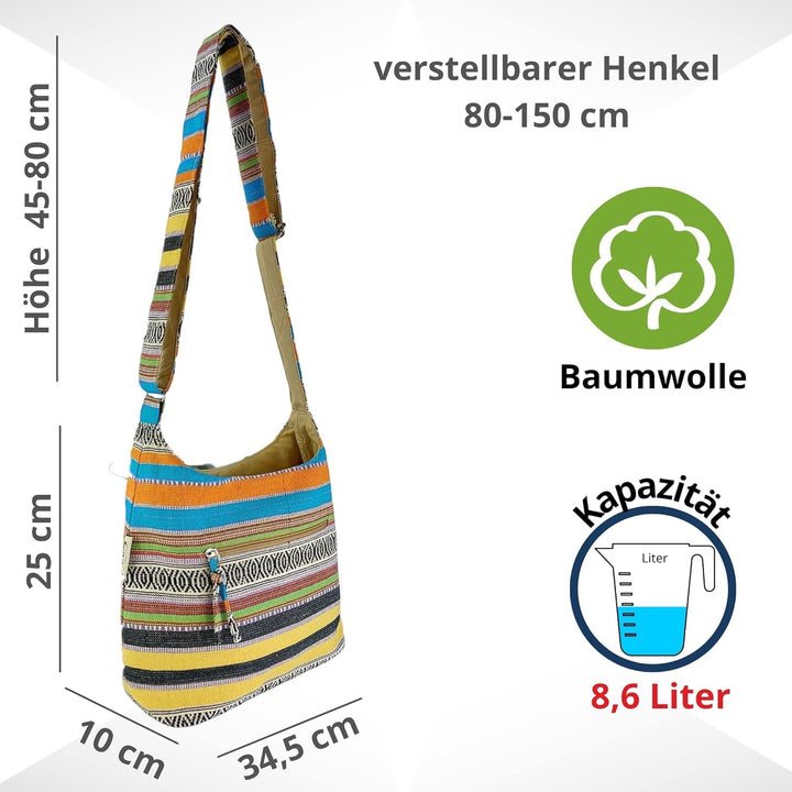 Sunsa Damen Umhängetasche. Hobo Tasche aus gewebter Baumwolle mit verstellbare Henkel. Crossbody Sch