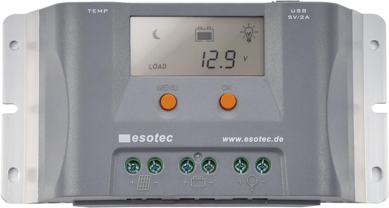 30A Solar Laderegler mit Display und USB für 12-24 V Solar Inselsysteme mit automatischer Erkennung,