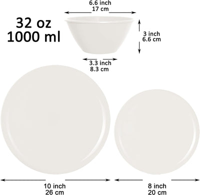 Youngever 18er Set Geschirr aus Kunststoff, Platten (20CM & 25CM), Schalen (1000ML), Dienst für 6 (C