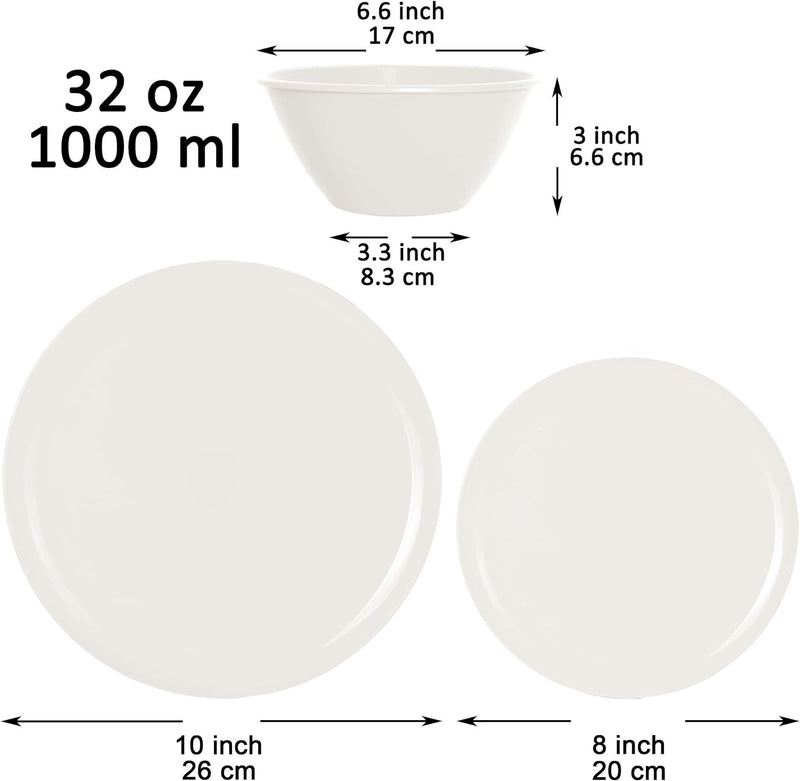 Youngever 18er Set Geschirr aus Kunststoff, Platten (20CM & 25CM), Schalen (1000ML), Dienst für 6 (C