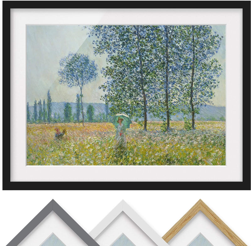 Bild mit Rahmen - Claude Monet - Felder im Frühling - Farbe Schwarz 70 x 100cm 70cm x 100cm Schwarz,