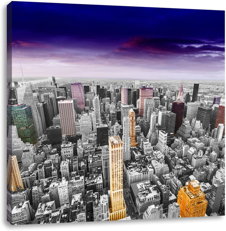 Pixxprint Skyline New York / 70x70cm Leinwandbild bespannt auf Holzrahmen/Wandbild Kunstdruck Dekora