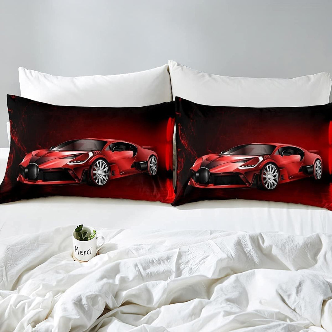 Sportwagen Drucken Bettbezug-Set Rot Rennwagen Bettwäsche Set 135x200cm Kinder Jungen Mädchen Extrem