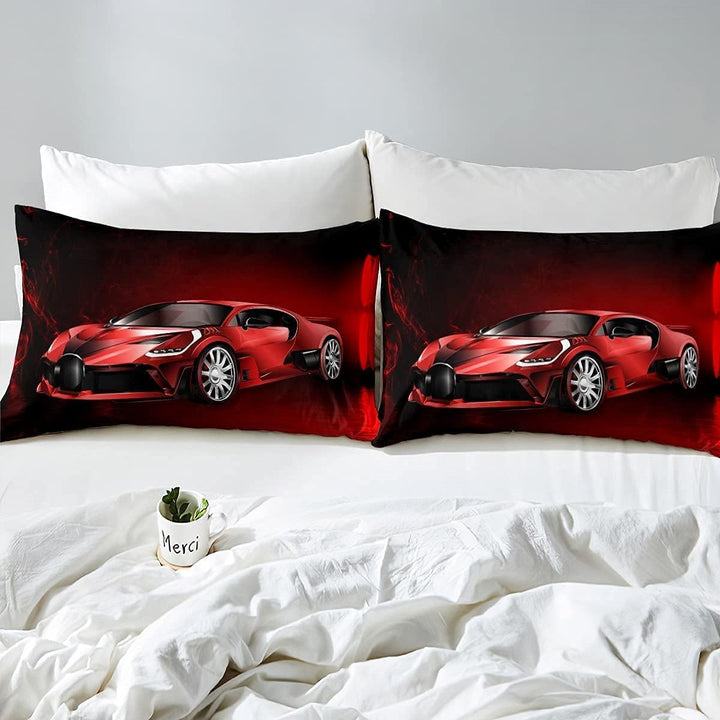Sportwagen Drucken Bettbezug-Set Rot Rennwagen Bettwäsche Set 135x200cm Kinder Jungen Mädchen Extrem