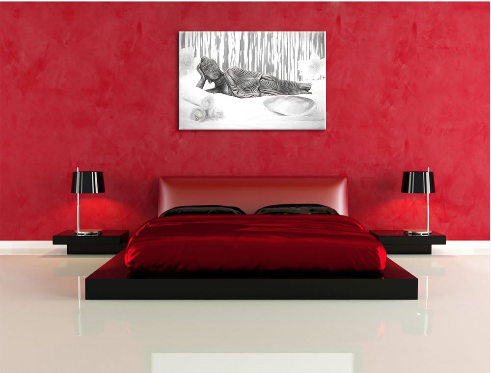 Pixxprint Goldener Buddha auf Handtuch Kunst Kohle Effekt, Format: 100x70 auf Leinwand, 100x70