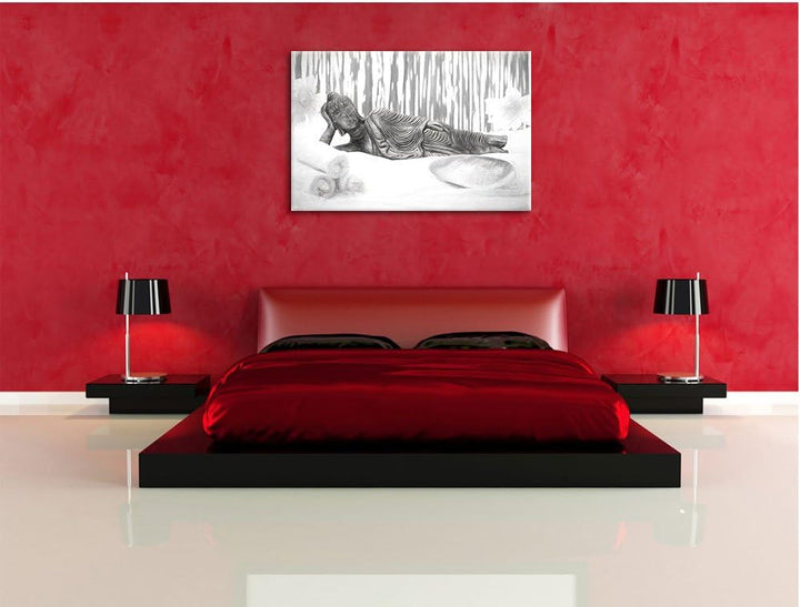 Pixxprint Goldener Buddha auf Handtuch Kunst Kohle Effekt, Format: 100x70 auf Leinwand, 100x70