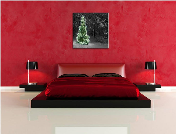 Pixxprint Weihnachtsbaum im Winter als Leinwandbild/Grösse: 70x70 cm/Wandbild/Kunstdruck/fertig besp