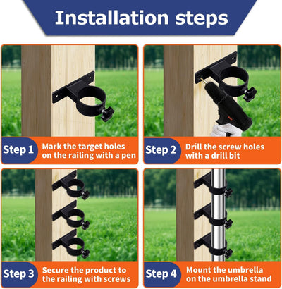 VANROUG Terrassen-Schirmhalter für den Aussenbereich, Klemmhalterung für Deckgeländer, Zäune, Balkon