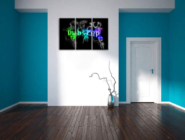 Bunt Electro music, Dubstep schwarz/weiss 3-Teiler Leinwandbild 120x80 Bild auf Leinwand, XXL riesig