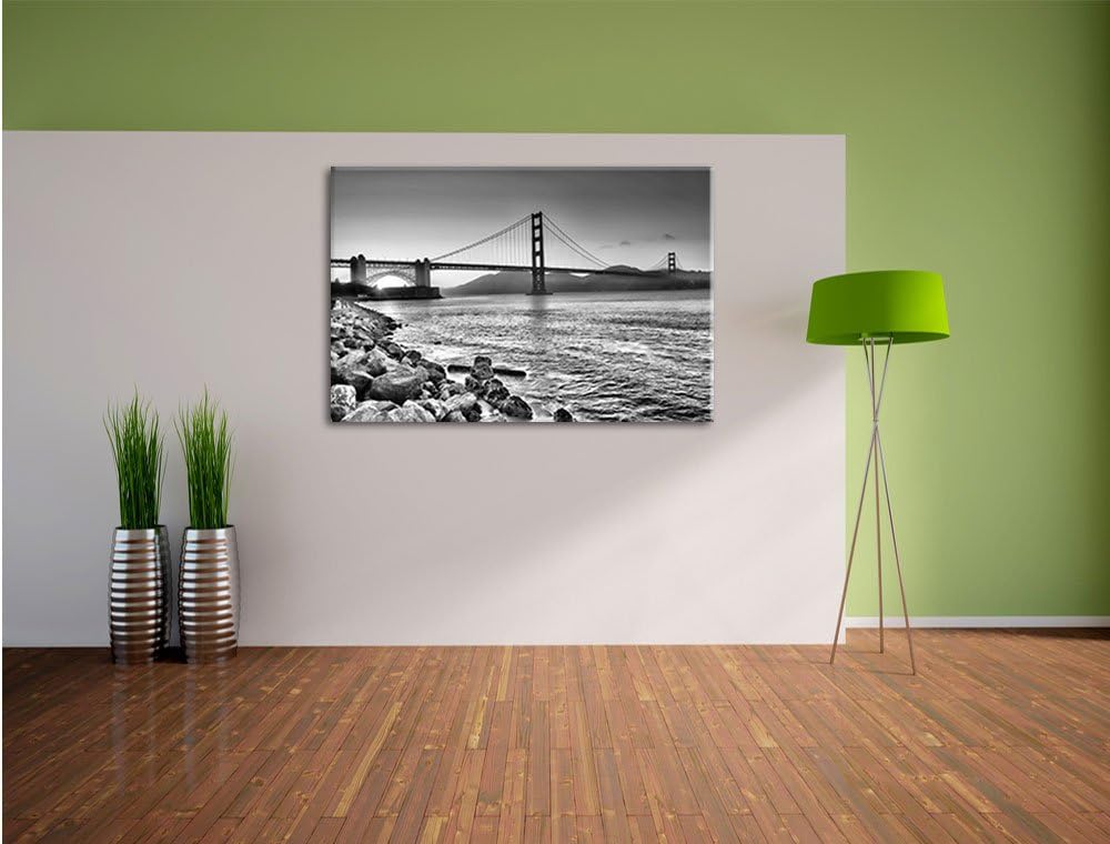 Pixxprint Imposante Golden Gate Bridge / 100x70cm Leinwandbild bespannt auf Holzrahmen/Wandbild Kuns