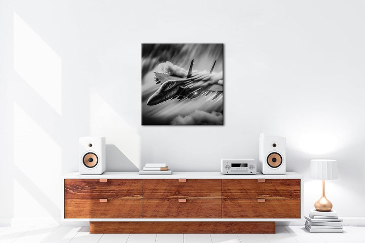 deyoli Düsenjet im Feuernebel Format: 70x70 cm Effekt: Schwarz/Weiss als Leinwandbild, Motiv fertig