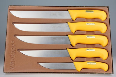 Neudorf Manufaktur Metzgermeister Fleischermesser Metzgermesser Set in Profiqualität 5-teilig/Edelst