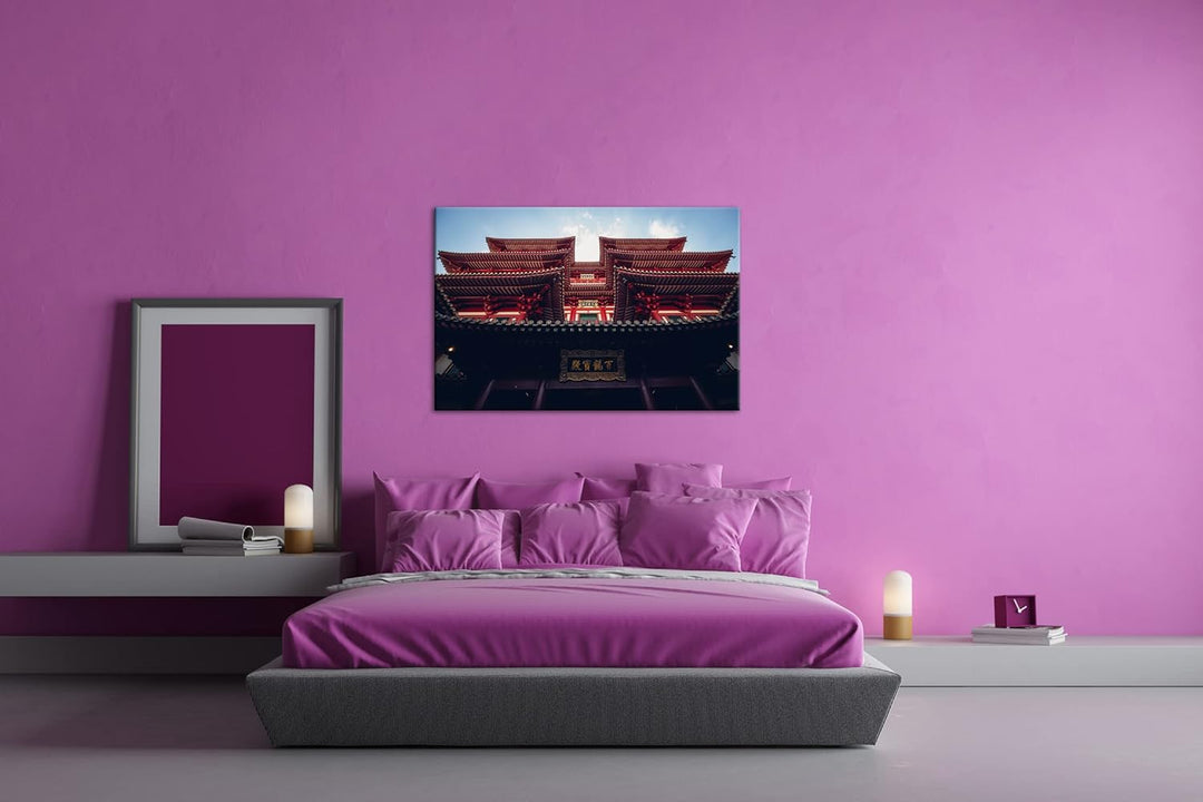 deyoli asiatischer Tempel Format: 100x70 als Leinwand, Motiv fertig gerahmt auf Echtholzrahmen, Hoch