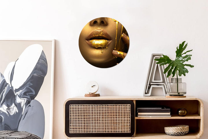 MuchoWow Wandbild Rund Wanddeko Deko Wohnzimmer Bilder 30x30 cm Frau - Farbe - Gold, 30x30 cm