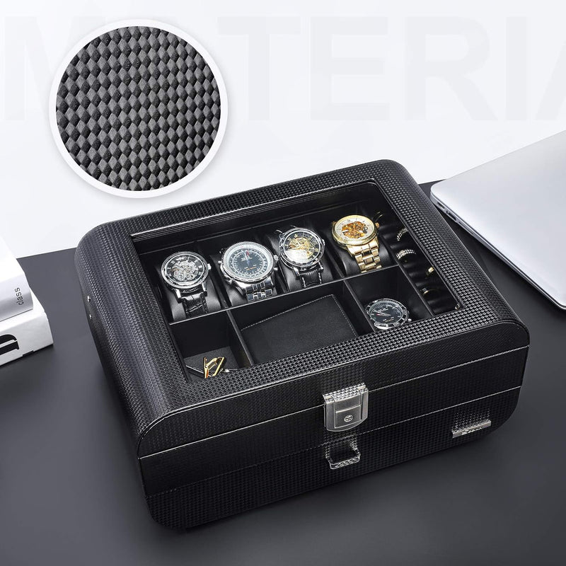 Seelux Uhrenbox Herren Uhren Aufbewahrungsbox mit Glasdeckel, abschliessbar Schmuckkästchen Uhrenkof