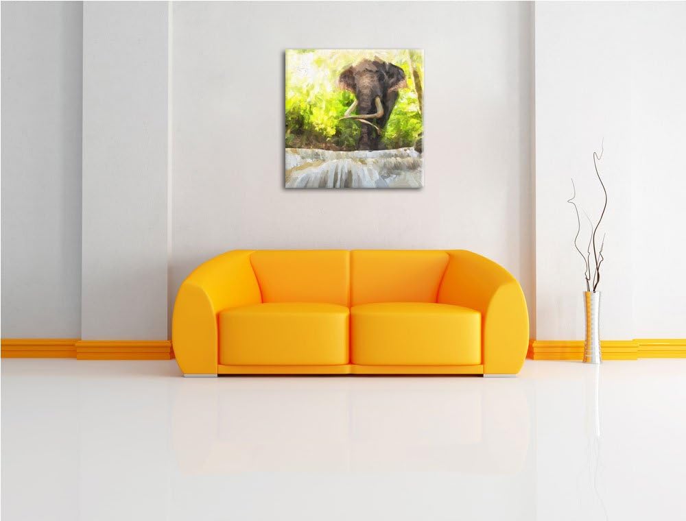riesiger Elefant am Bach, Format: 70x70 auf Leinwand, XXL riesige Bilder fertig gerahmt mit Keilrahm