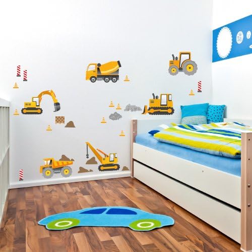 Wandkings Baumaschinen Wandsticker XL Set, 26 Aufkleber, Gesamtfläche 130 x 70 cm