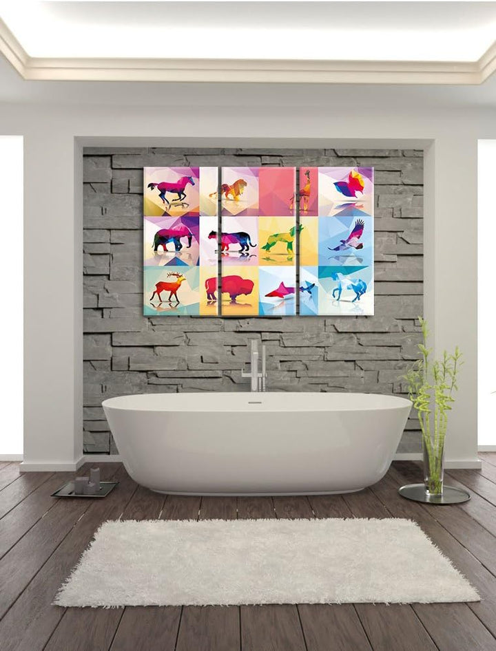 Pixxprint schöne Vector Tiere als Leinwandbild/Grösse: 3 Teilig (120x80) cm/Wandbild/Kunstdruck/fert