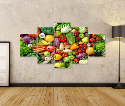 Bild auf Leinwand Sortiment Von Frischem Obst Und Gemüse Wandbild Poster Kunstdruck Bilder Format: 1