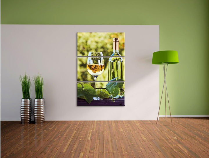 Pixxprint Wein und Weintrauben als Leinwandbild - Grösse: 3-Teilig (120x80cm) - Wandbild - Kunstdruc