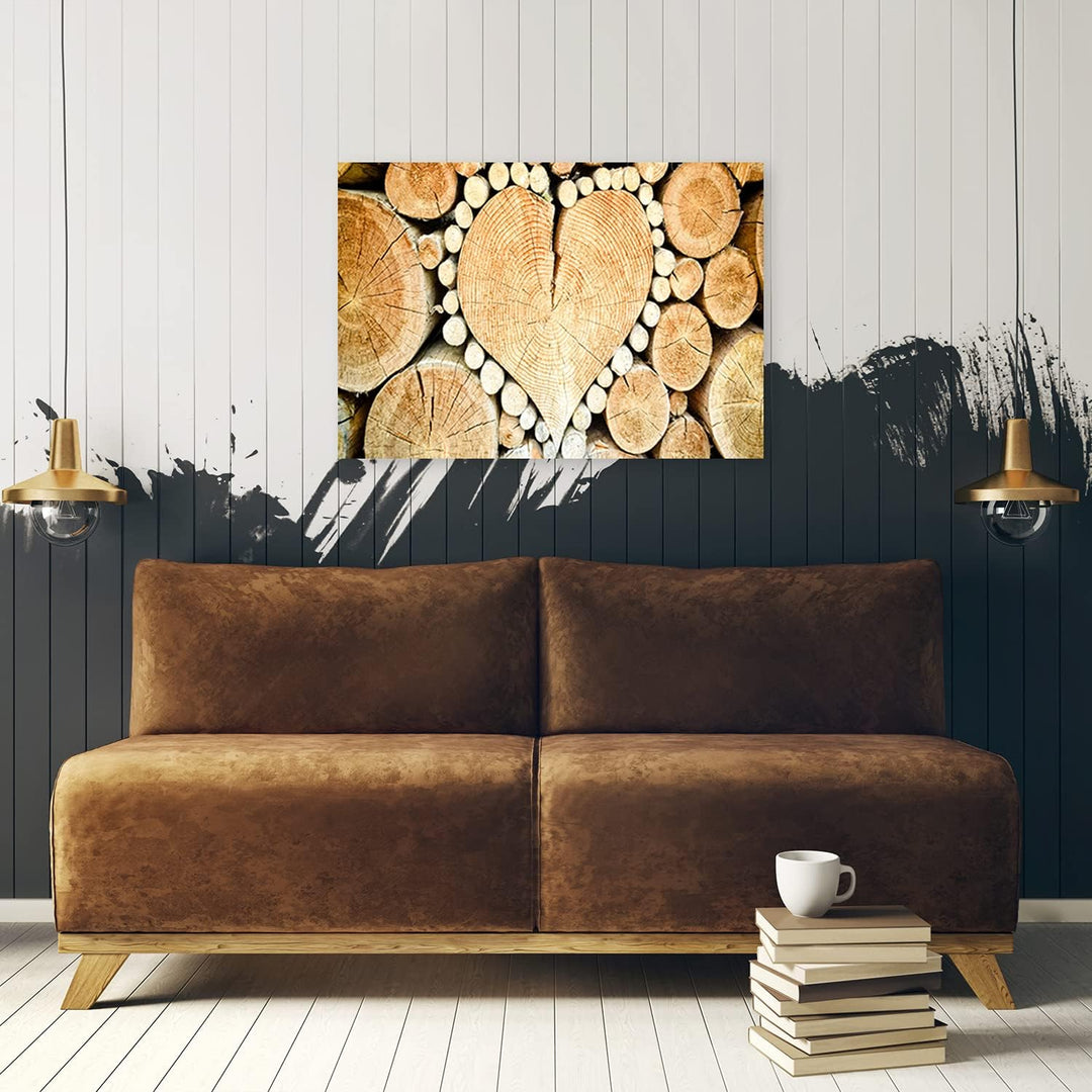 Feeby Vlies Leinwandbild Hölzernes Herz 120x80 cm Druckbild Wandbild Wanddekoration Deko Wand Aesthe