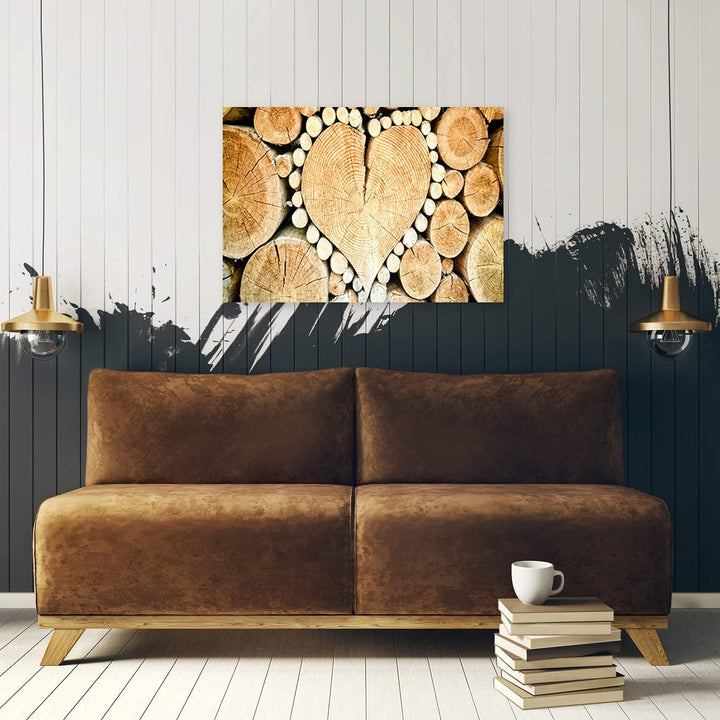 Feeby Bild auf Vlies Leinwand Hölzernes Herz 90x60 cm Kunstdruck Modern Wandbilder Deko Flur Wohnzim