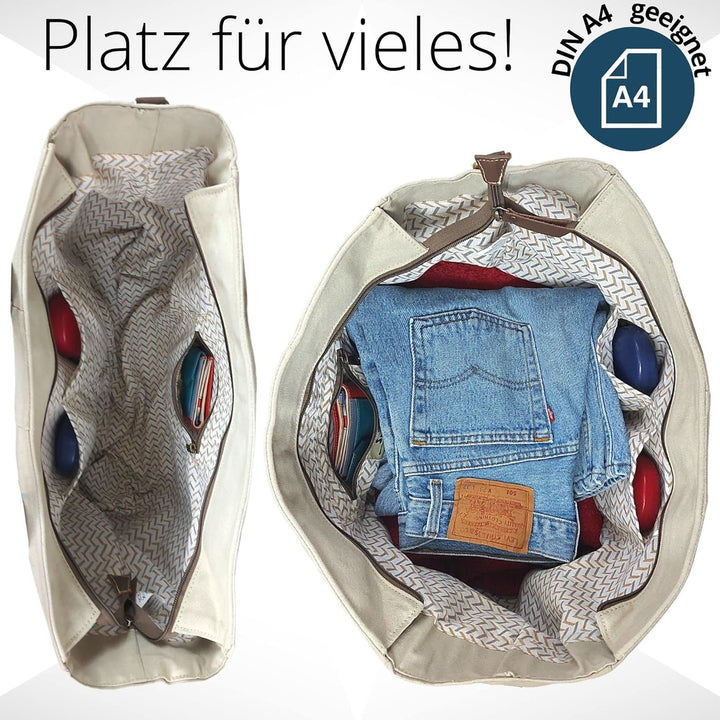 Sunsa Damen grosse Handtasche. XXL Tasche aus Canvas & Leder. Nachhaltige Strandtasche/Weekender in