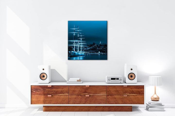 deyoli Segelboote im Hafen von Stockholm Format: 70x70 Effekt: Monocrome Blau als Leinwandbild, Moti
