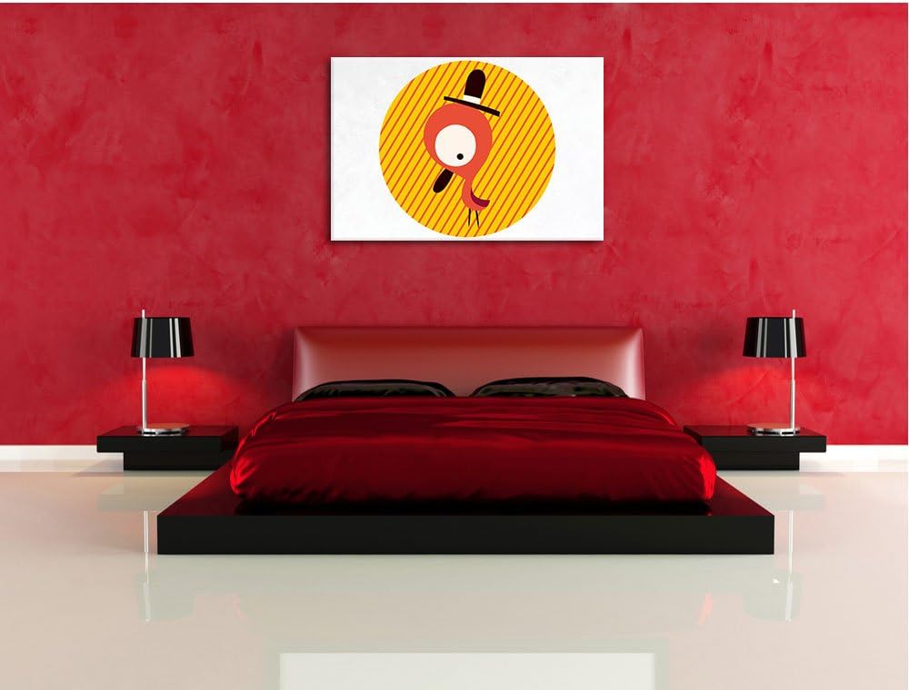 Pixxprint Lustiger Vogel mit Hut und gestreiftem Hintergrund weiss, Format: 100x70 auf Leinwand, XXL