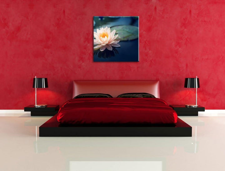 Pixxprint Eine rosa Lotusblume in Teich als Leinwandbild/Grösse: 70x70 cm/Wandbild/Kunstdruck/fertig
