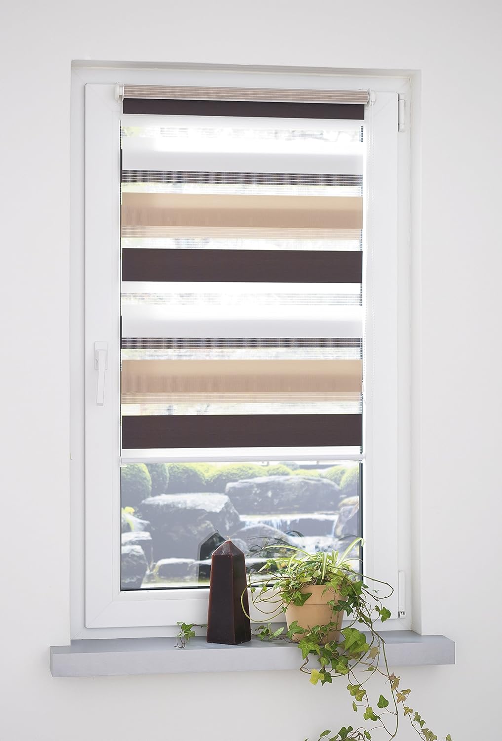 Klemmfix Doppelrollo dreifarbig braun beige weiss - Breite 45 bis 120 cm, Länge 160 cm - Duo - Rollo