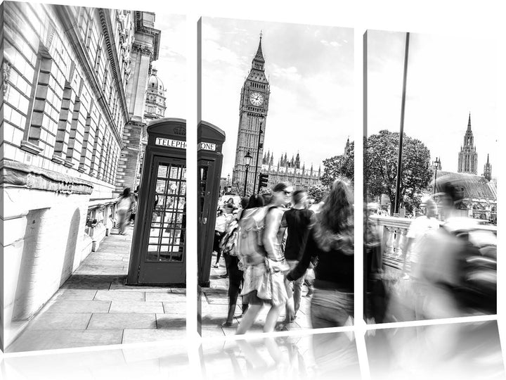 Pixxprint Telefonzelle in London als Leinwandbild/Grösse: 3 Teilig (120x80 cm) cm/Wandbild/Kunstdruc