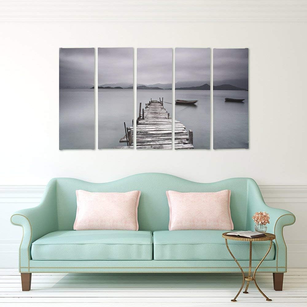 Feeby Frames, Leinwandbild Bilder Wand Bild - 5 Teile - Wandbilder Kunstdruck (BRÜCKE, SEE, GRAU) 15