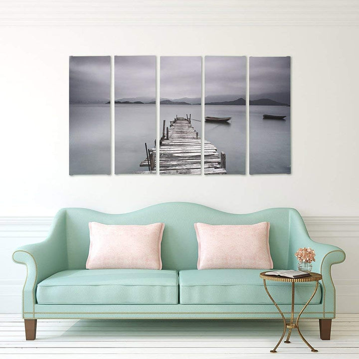 Feeby Frames, Leinwandbild Bilder Wand Bild - 5 Teile - Wandbilder Kunstdruck (BRÜCKE, SEE, GRAU) 15