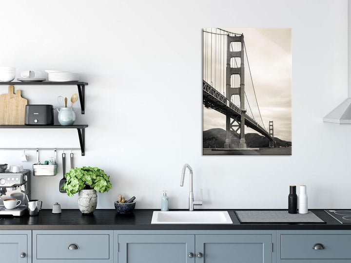 Pixxprint Glasbild | Wandbild aus Echtglas | Blick auf Brücke in San Francisco | 60x80 cm | inkl. Au