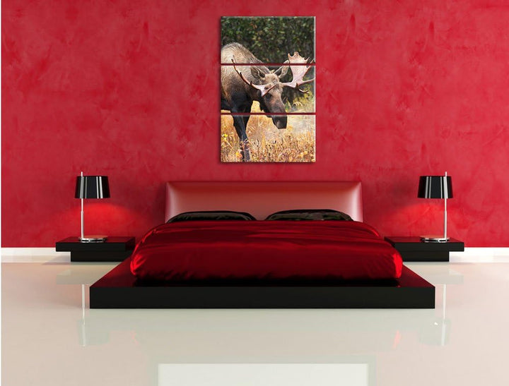 Pixxprint Grosser Elch als Leinwandbild | Grösse: 3 Teilig (120x80) | Wandbild| Kunstdruck | fertig