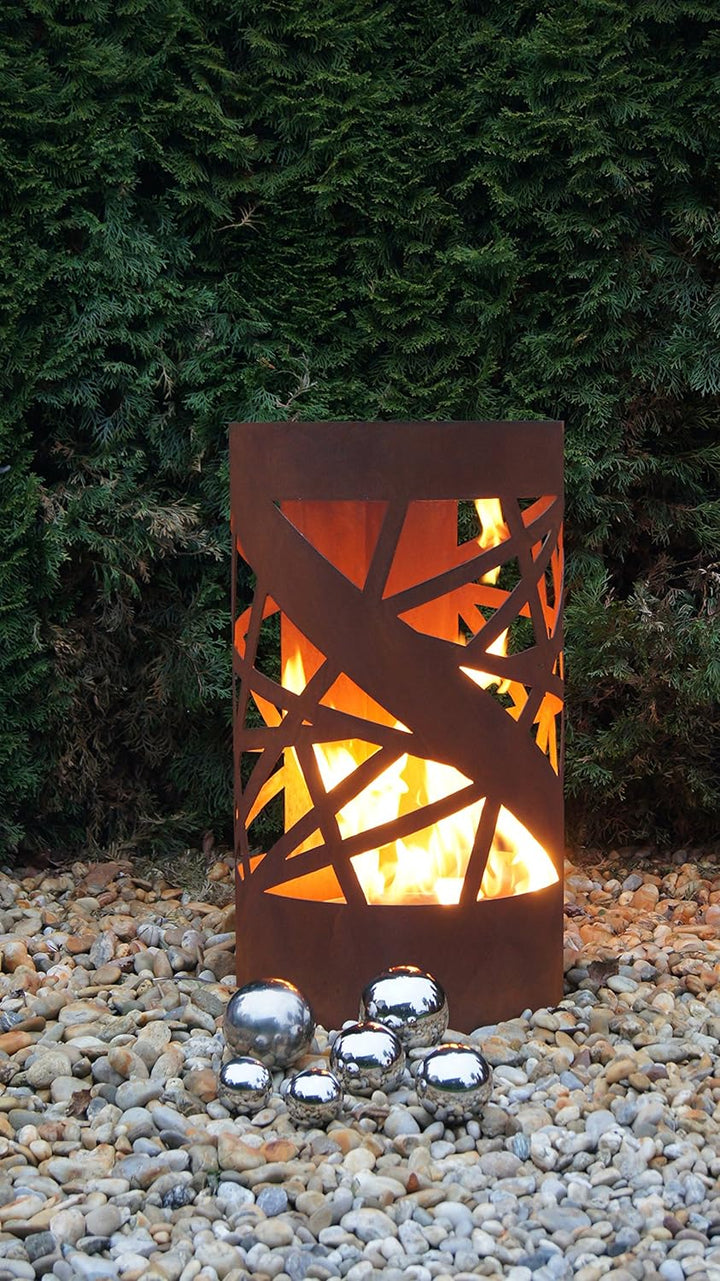Feuertonne Stripes Edelrost Säule Rost Feuerkorb Feuerschale