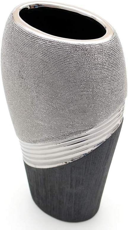 Dekohelden24 Edle Moderne Deko Designer Keramik Vase in Silber-grau massiv, Silbergrau, 21 cm Vase m