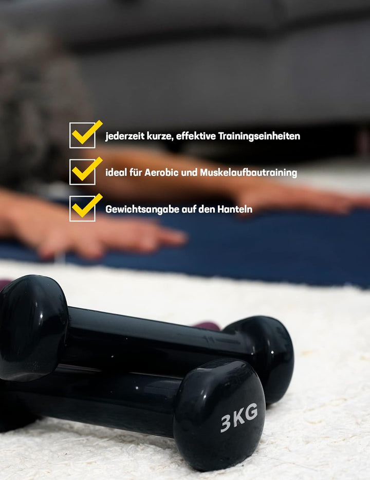 SPORTINATOR Hantel 2er-Set 1, 2, 3 oder 5 kg Hantelset, schwarz fürs Homegym, Studio oder zu Hause i