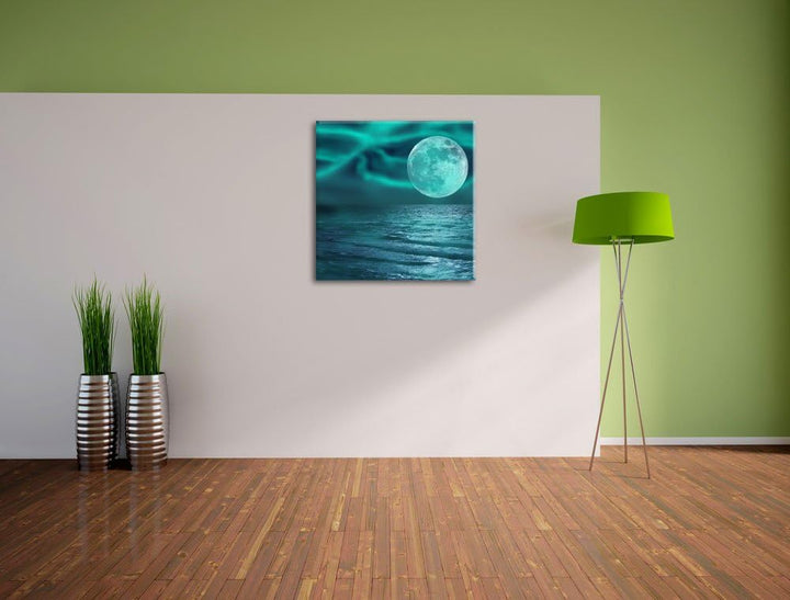 Pixxprint ruhiges Meer mit Vollmond als Leinwandbild/Grösse: 70x70 cm/Wandbild/Kunstdruck/fertig bes